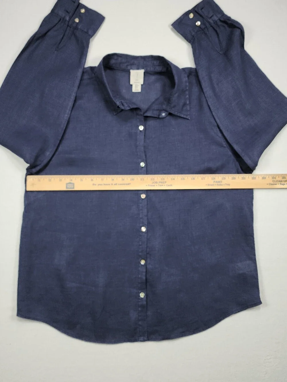 Joie 100% Linen Button Front Shirt Navy Blue Long Sleeve Women's XL - Picture 4 of 7